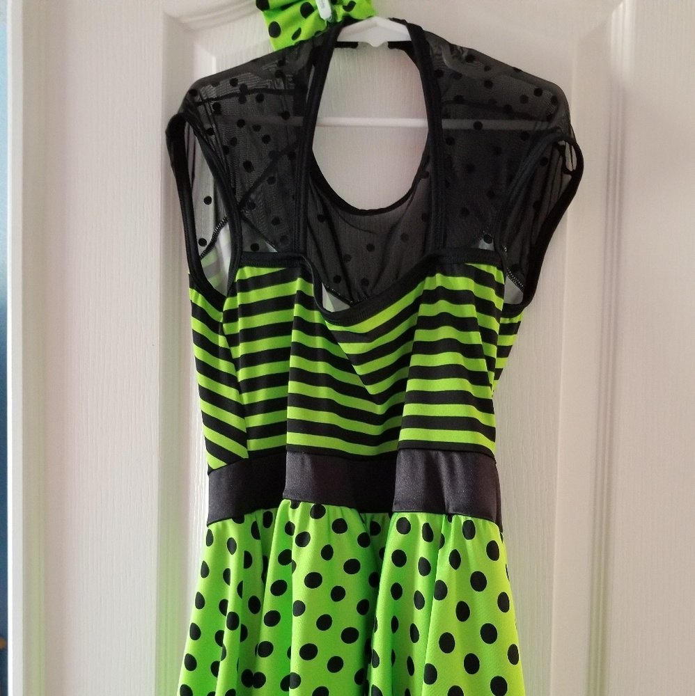 Girls Green&Black dance recital Costume w/ hair cl